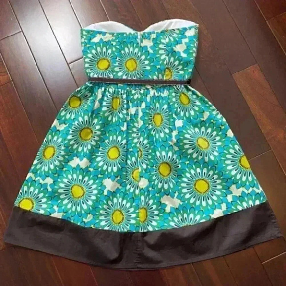 Trixxi Strapless Fit & Flare Dress Sweetheart Neck Green Black Floral Size XXS - Picture 9 of 15